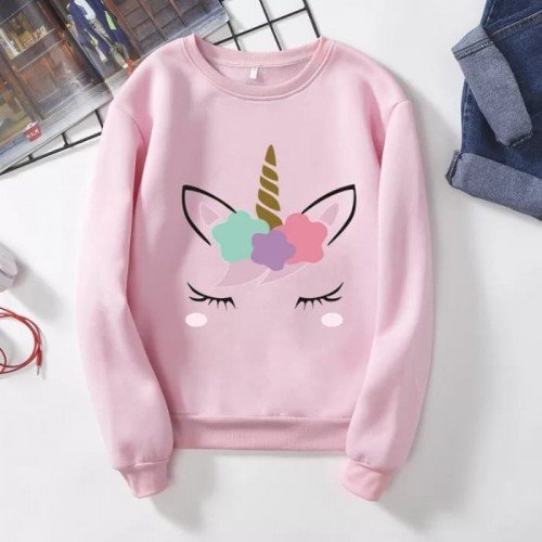 Unicorn Pink Fleece Sweatshirt For Girls