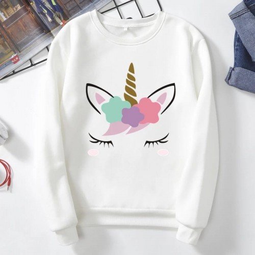 Unicorn White Pullover Sweatshirt For Girls