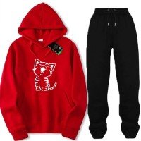 Meow Red Winter Tracksuit For Ladies