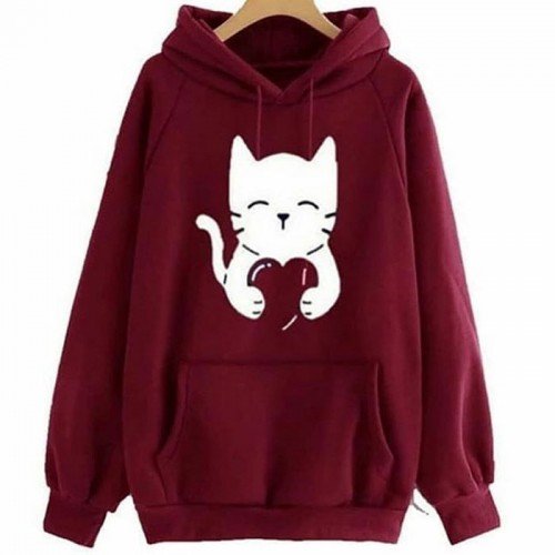 CatLove Maroon Pullover Sweatshirt For Girls