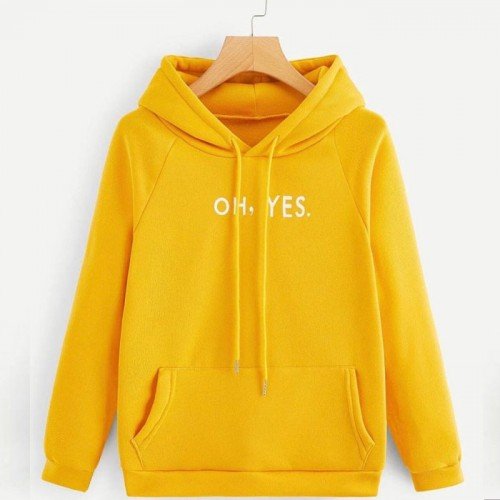 Oh Yes Yellow Pullover Hoodie For Women's