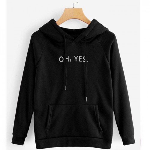 Oh Yes Black Pullover Hoodie For Girls