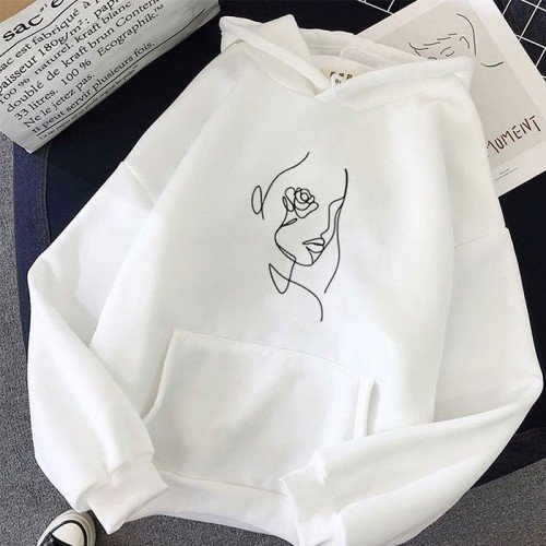Sketch Logo White Pullover Hoodie For Ladies