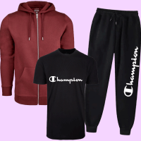 Black & Maroon Champ Printed Tracksuit For Women's
