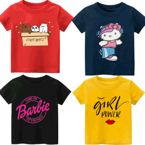 Bundle Of 4 Girls Printed T-Shirt For Kids