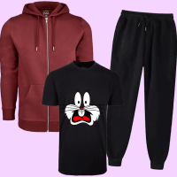 Maroon Hood With Black Bugs Bunny T-Shirt Tracksuit For women's