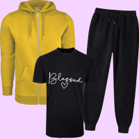 Yellow & Black Bleaseed Tracksuit For women's 