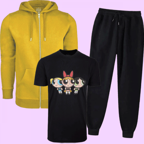 Yellow & Black Cartoon Tracksuit For women's 