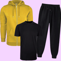 Yellow & Black Zipper Plain Tracksuit For women's 