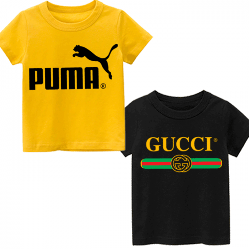 Yellow Puma & Black Gucci Printed Tshirt For Kids