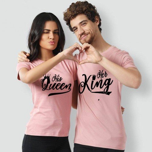 King n Queen High Quality Pink T-Shirt For Couple