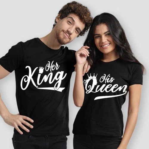 King n Queen High Quality Black T-Shirt For Couple