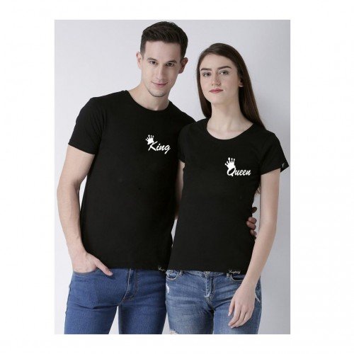 Pack of 2 King n Queen Black T-Shirt For Couple