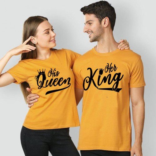 King n Queen High Quality Yellow T-Shirt For Couple