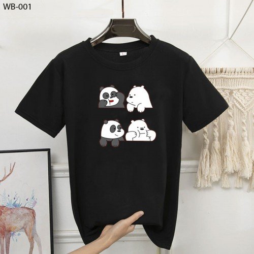 Bear Black Summer T-Shirt For Ladies