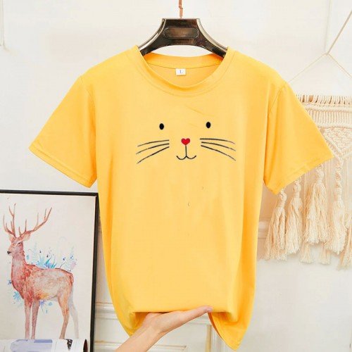 Kitty Round Neck Summer T-Shirt For Girls