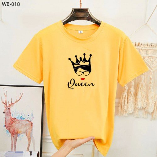 Queen Yellow Printed T-Shirt For Ladies