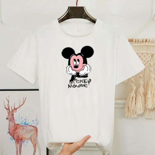 Mickey White Half Sleeves T-Shirt For Girls