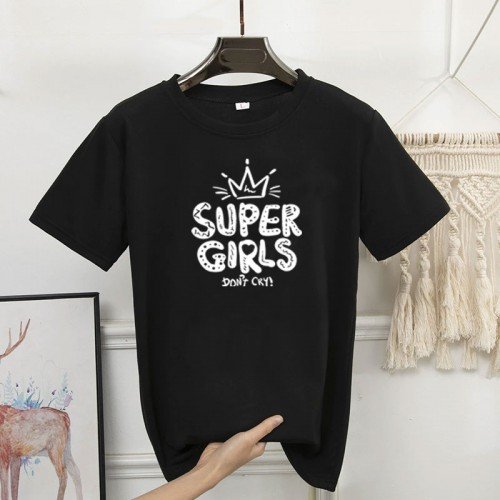 Super Girls Best Quality Black Printed T-Shirt