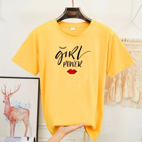 Girls Power Yellow Round Neck T-Shirt 