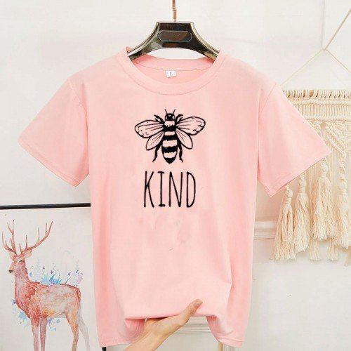 Bee Kind Half Sleeves T-Shirt in Pink