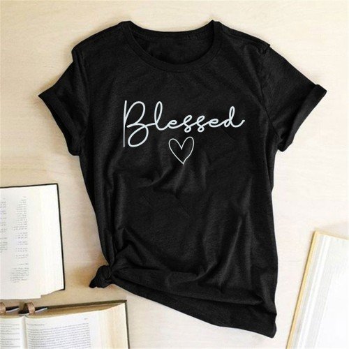Blessed Black Summer T-Shirt For Ladies