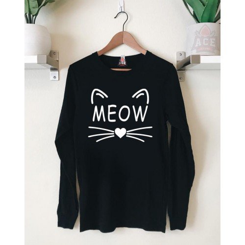 Meow logo Full Sleeves T-Shirt in Black