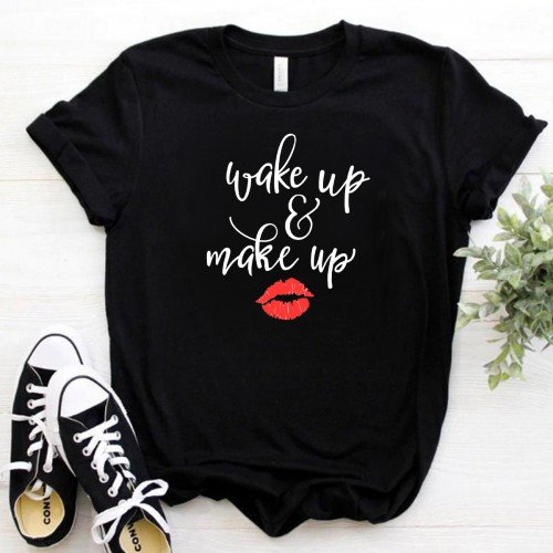 Wake up Black Printed T-Shirt For Women