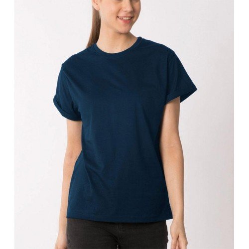 Plain Navy Blue Half Sleeves T-Shirt For Women