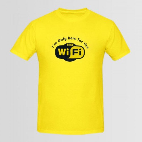 wifi logo Yellow Printed Tees For Men