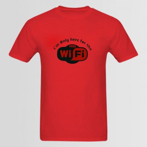 wifi logo Red Printed Tees For Men