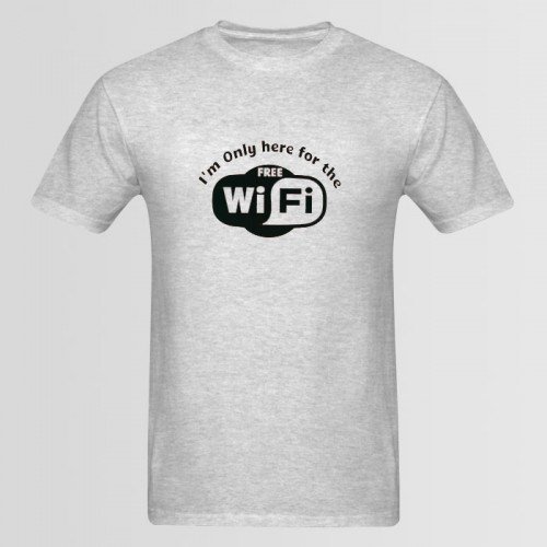 wifi logo Grey Printed Tees For Men