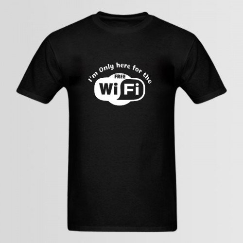 wifi logo Black Printed Tees For Men