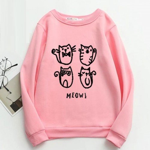 Meow Pink Best Quality Sweatshirt For Girls