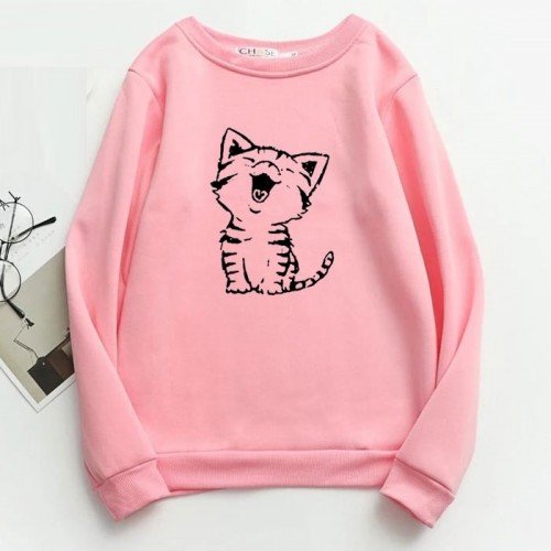 Pussy Cat Pullover Pink Fleece Sweatshirt