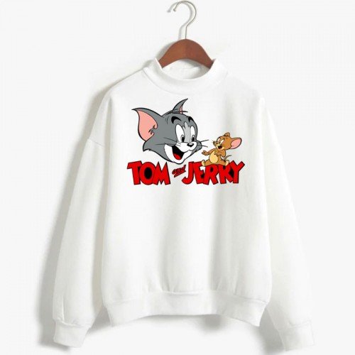 Tom & Jerry White Printed Sweatshirt