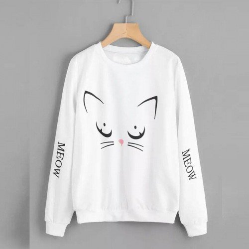 Meow Logo White Fleece Sweatshirt