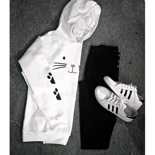Meow Good Quality White Tracksuit For Girls