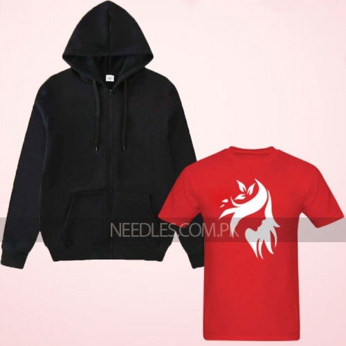 Stylish Design Half Sleeves T-Shirt with Zipper Hoodie