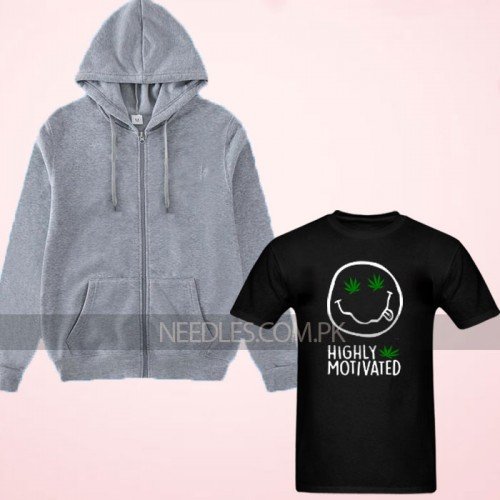 Highly Motivated logo Black T-Shirt with Zipper Hoodie