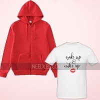 Wake Up Half Sleeves T-Shirt with Red Zipper Hoodie