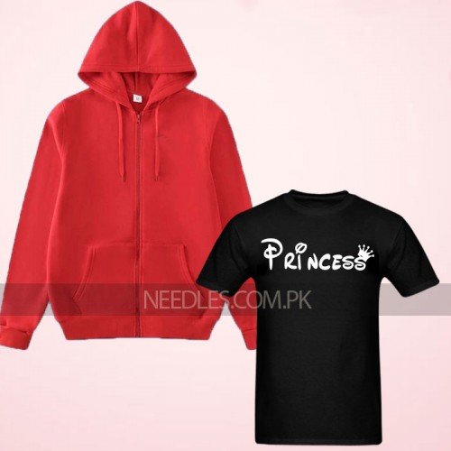 Princess Logo Black T-Shirt with red Zipper hoodie